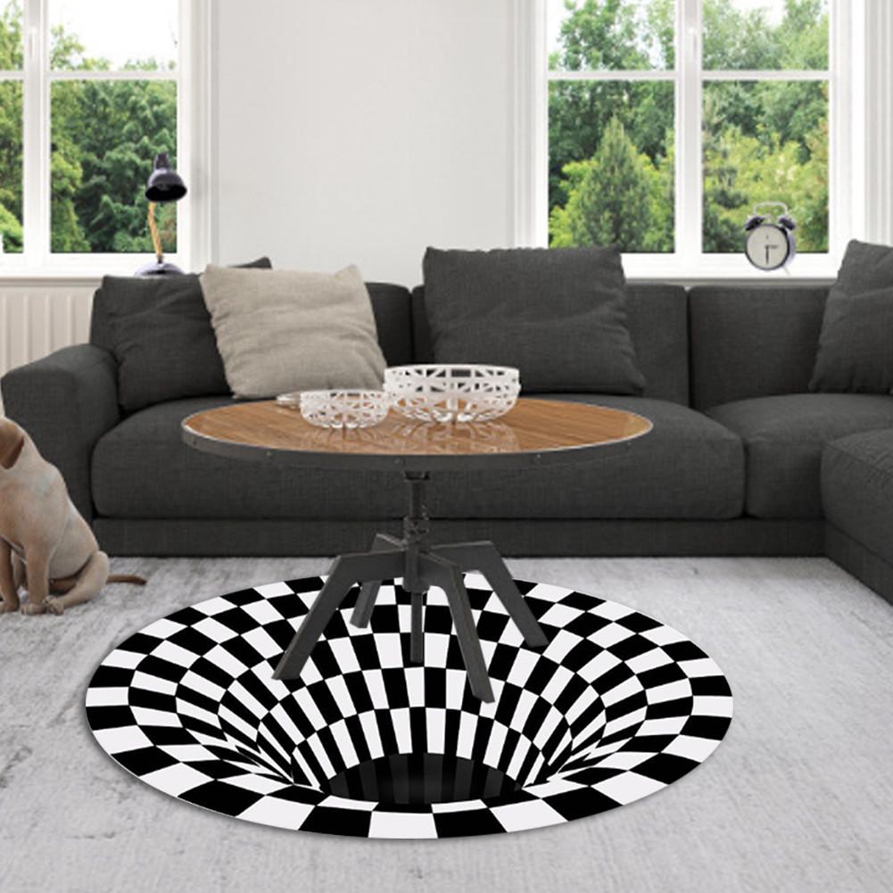 Круглый черный белый сетчатый ковер 3D Vortex Room Bedroom Anti Slip Floor Mats Home Carpet Rugs