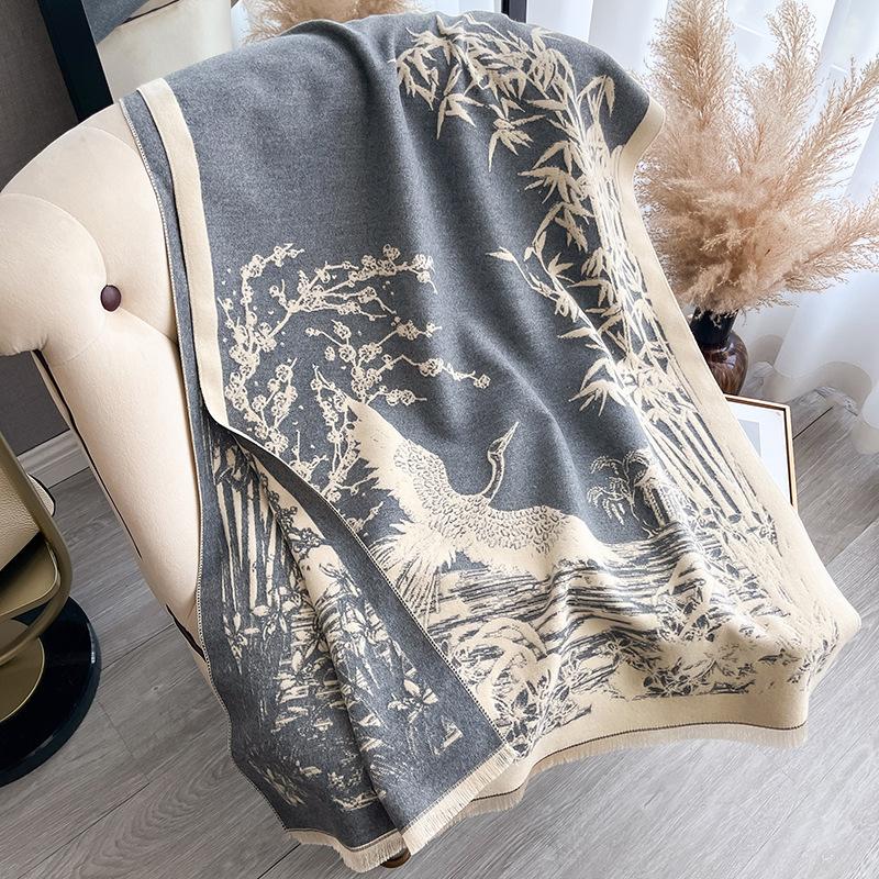 Versatile Ink And Wash Wind Contrasting Colors, Double-Sided Imitation Cashmere Scarf, Winter High-End Warm Shawl