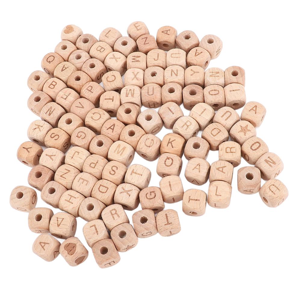 100PCS Alphabet Wooden Beads 12mm Side Length Cube 4.5mm Hole Diameter Wooden Letter Beads for Handcraft