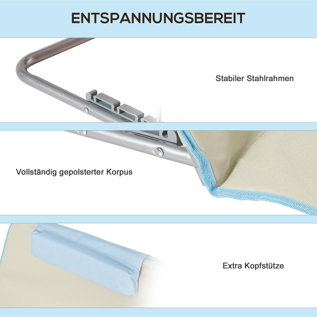 Set of 2 Beach Mats, Adjustable, Foldable, 124L x 53W x 37-50H cm, Beige