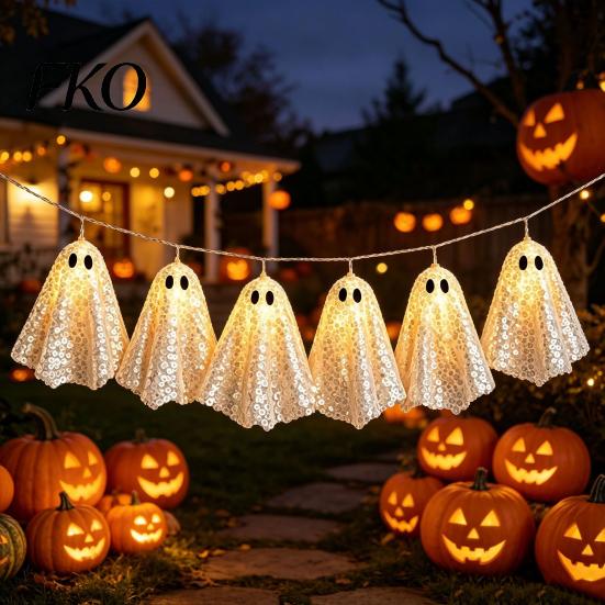 Festive Party Hanging Decorations Halloween Glowing Ghost Decor, Spooky Light Up Ornament for Holiday Decor Scene, Indoor Outdoor Wall