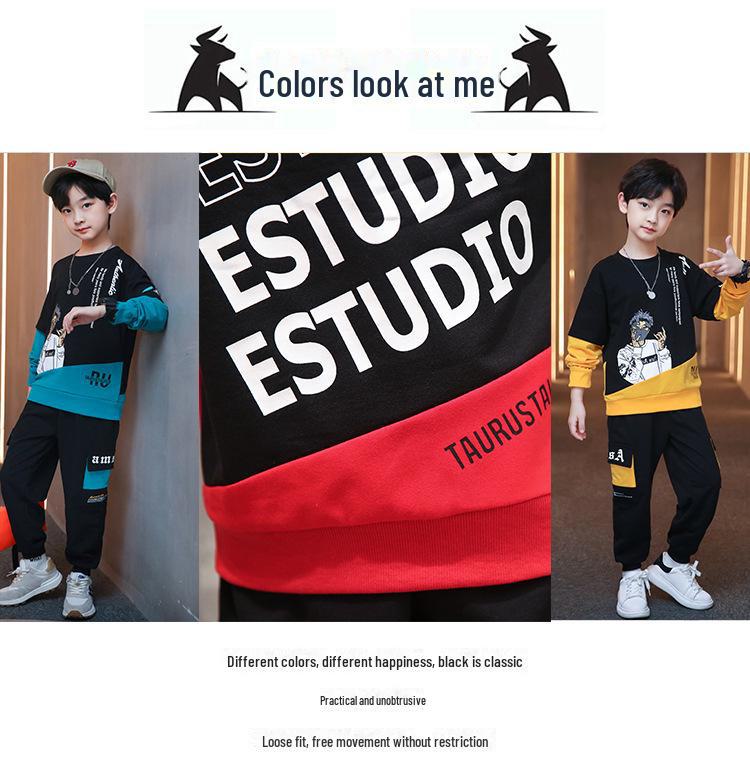 2025 Новый весенне-осенний спортивный костюм свободного кроя из двух частей в корейском стиле для мальчиков