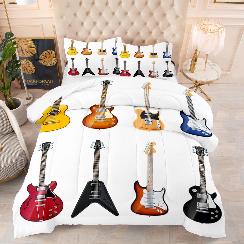 3D Classical Guitar Electric Guitar Bedding Set Punk Rock Music Duvet Cover Set Quilt Cover Queen Size For Kids Boys Young Man
