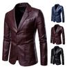 Мужской однобортный деловой костюм из искусственной кожи с лацканами и длинными рукавами, ветрозащитная верхняя одежда