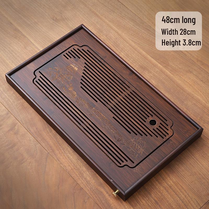 Бамбуковый чайный поднос с резервуаром для воды - Простой прямоугольный дизайн для чайных наборов