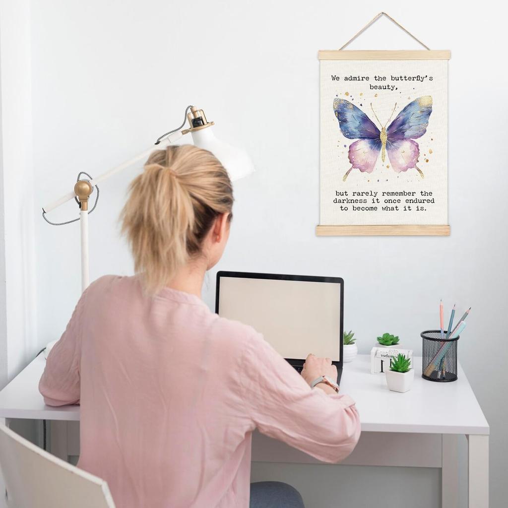 AXSDBVHB Butterfly pirational Quotes Wall Art Decor 12x16 Poster Hanger Frame, Therapy Office Decor, Motivational Mental Health Canvas Artwork Prints