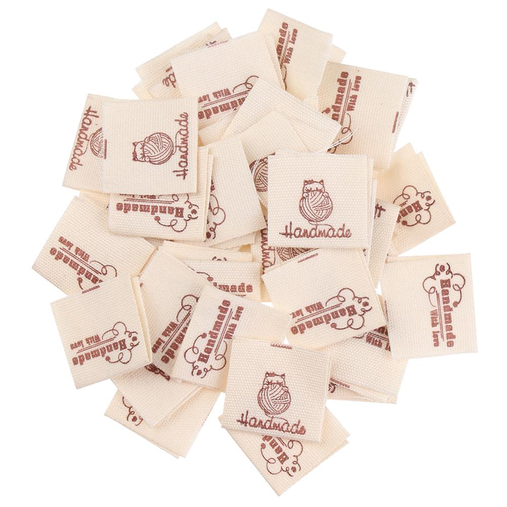 Шерстяные шарики с мультяшными котами, бирки для одежды, швейные аксессуары, ручная работа с любовью, тканевые этикетки для одежды