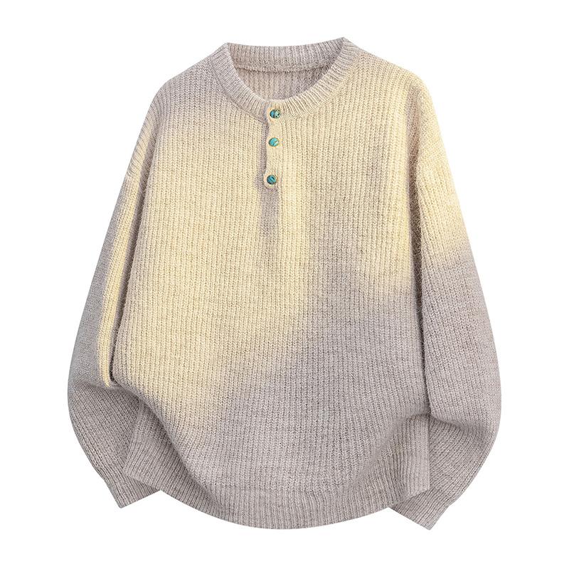 Новые осенне-зимние свитера для мужчин, свитера на пуговицах с круглым вырезом, вязаные свитера для мужчин, универсальные свитера