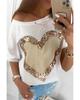 White Valentines Day Sequined Heart Crew Neck Short Sleeve Top