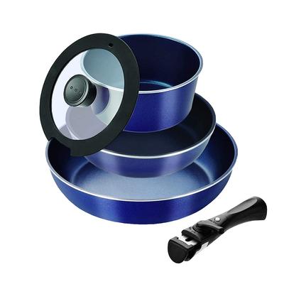 Набор из 5 предметов посуды Pearl Metal Stack Plus Blue Diamond Coat IH, темно-синий HB-5628