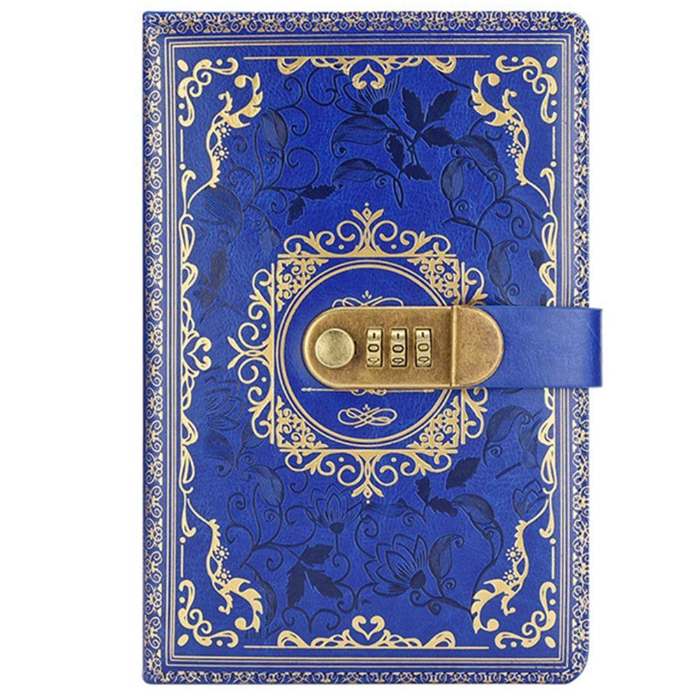 PU Leather A5 Journal Notebook Embossed Design Hard Cover Lockable Secrets Journal Combination Lock Ruled Lined Paper