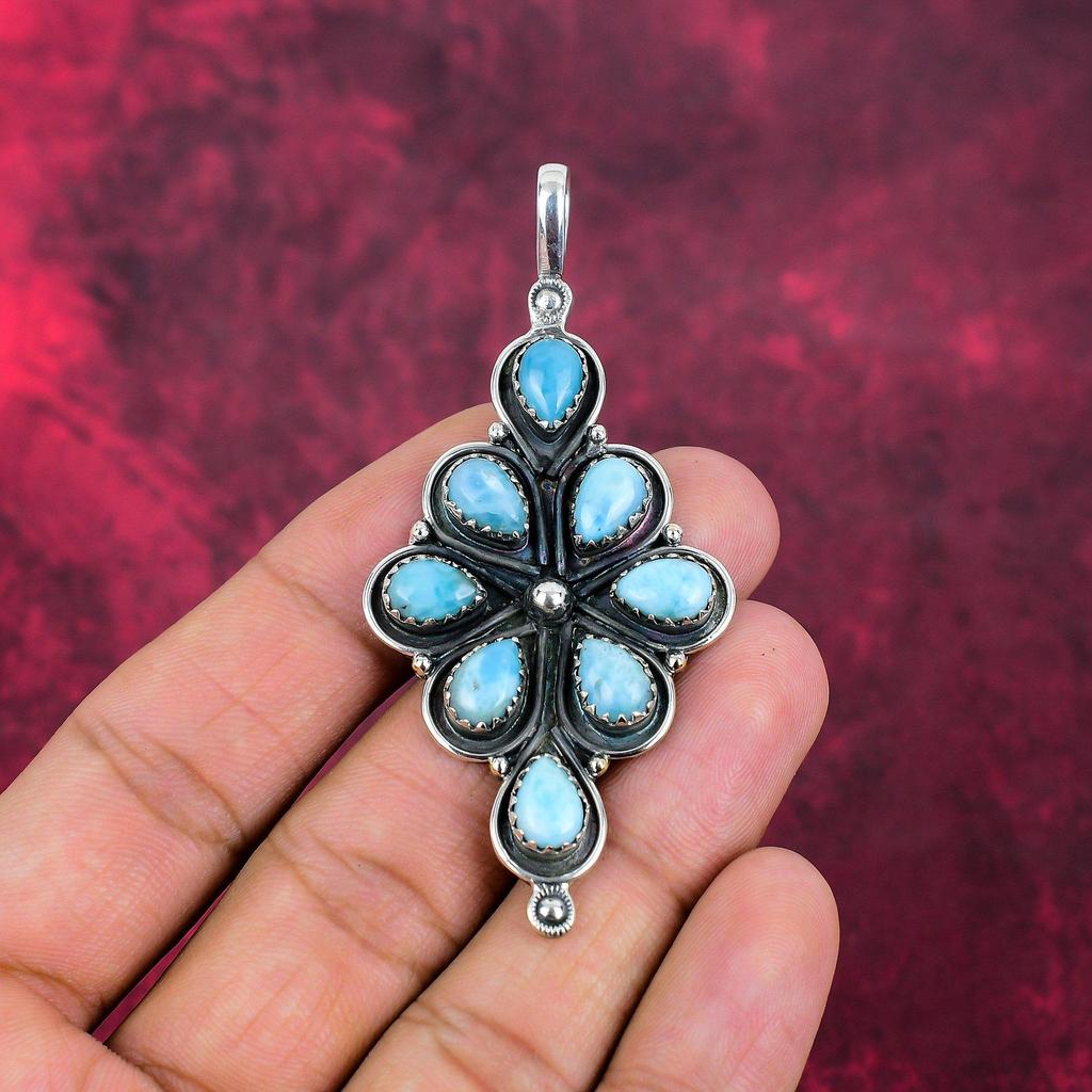 Подвеска из чистого серебра 925 пробы с синим халцедоном, ювелирные изделия с подвеской из драгоценных камней ручной работы, подарки для жены, абсолютно новый кулон