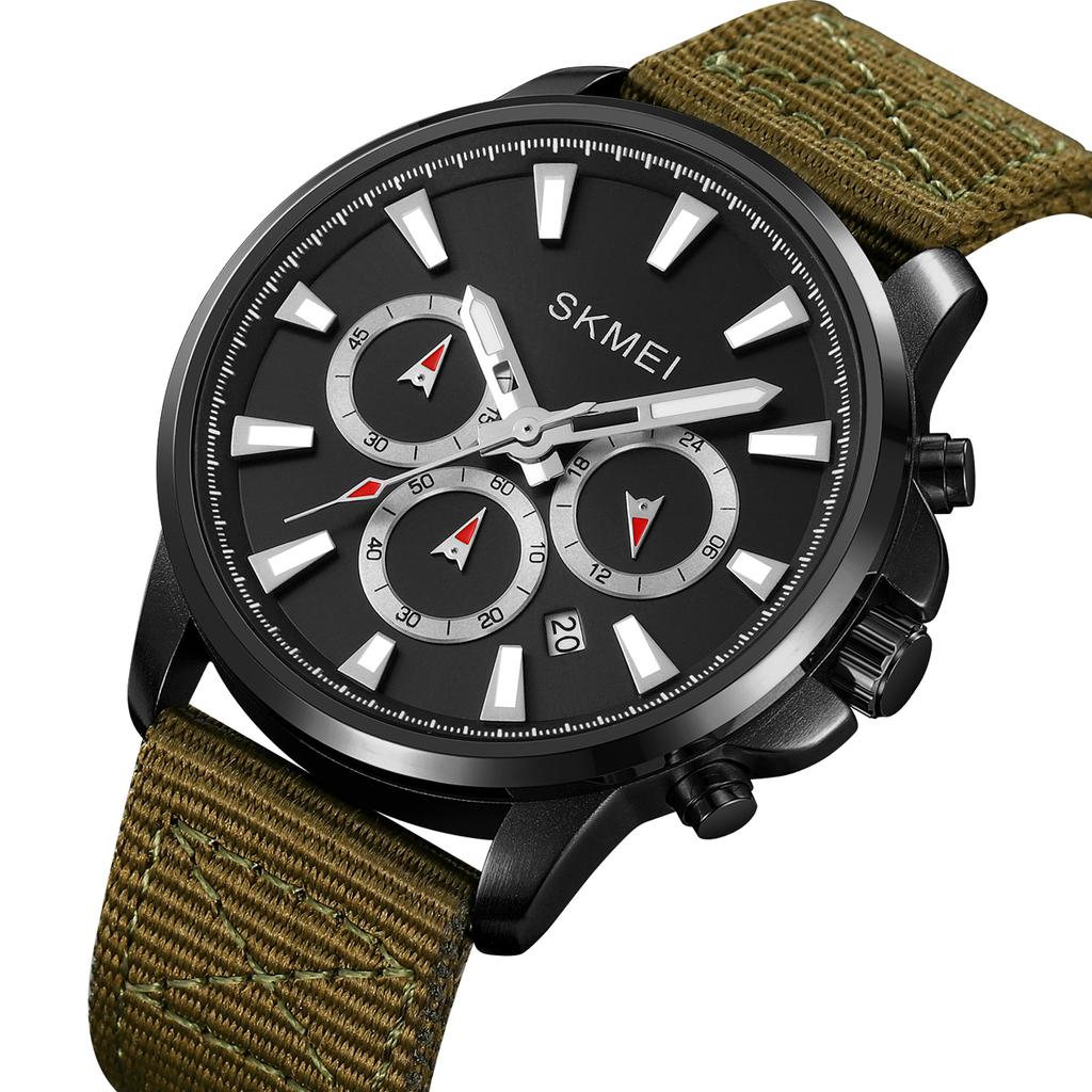 Skmei Часы для мужчин Водонепроницаемые секундомер Дата Кварцевые часы Высококачественный кожаный ремешок Износостойкий нейлоновый ремешок Модные повседневные мужские часы 2071
