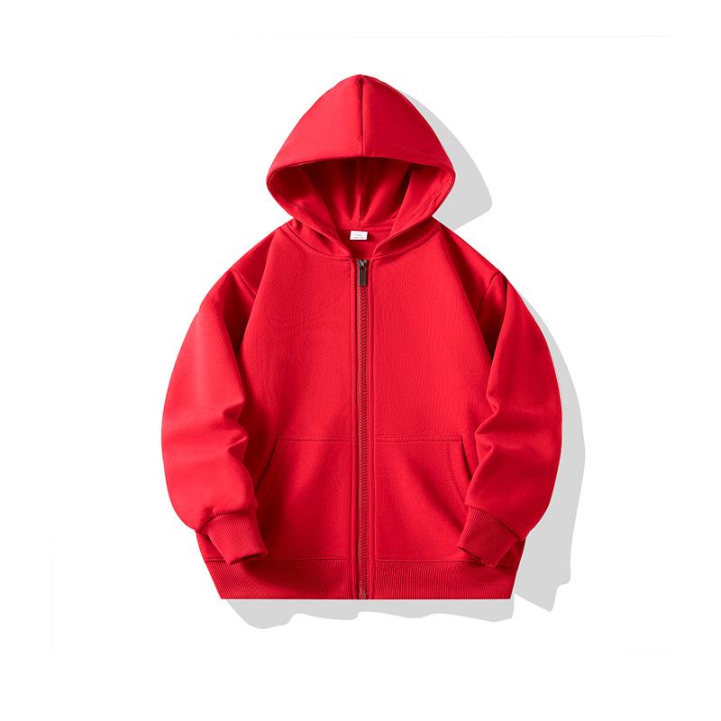 Autumn Children's Terry Cloth Zip-Up Hoodie with Pocket - Solid Color Korean Style Parent-Child Jacket