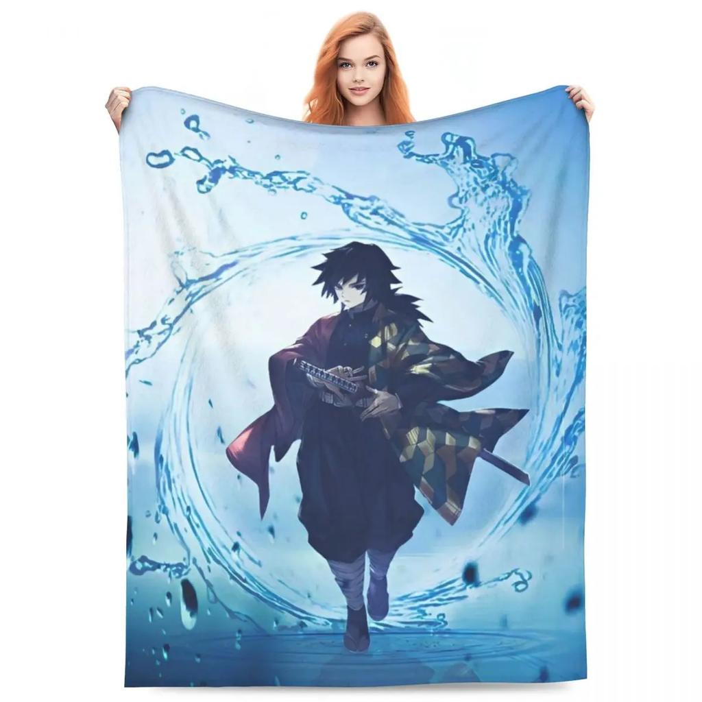 Водный столп Гию Томиока Одеяла Коралловый флис Плюшевое Аниме Клинок, рассекающий демонов Супермягкое Одеяло-плед для Автомобиля Дивана Кушетки Покрывало