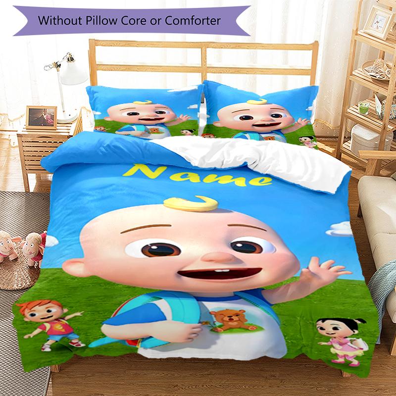 3pcs Custom Name CoComelon Bedding Set Duvet Cover Closure Includes 1 Duvet Cover & 2 Pillowcases, Soft and Comfortable for All Seasons.