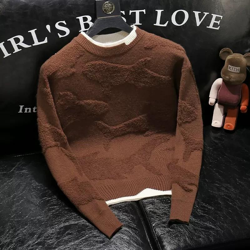 Autumn 2024 Men's Loose Fit Black 3D Print Round Neck Knit Sweater