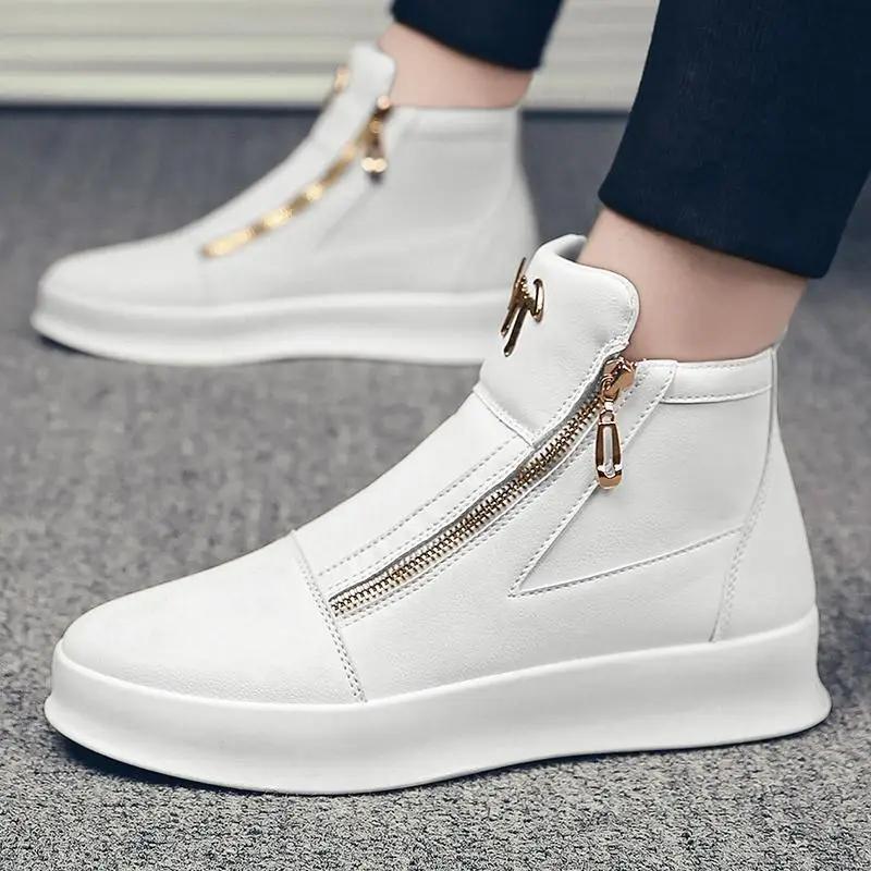 High Top Casual Shoes Platform Men's Sneakers Fashion Zipper Ankle Boots Leather Outdoor Shoe Non Slip Comfortable Shoes for Men