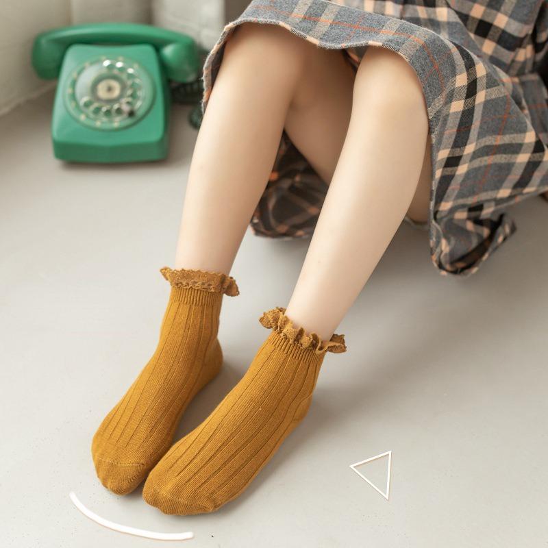 Осенне-зимние винтажные хлопковые носки для маленьких девочек, однотонные детские носки, носки принцессы для девочек, японские хлопковые носки
