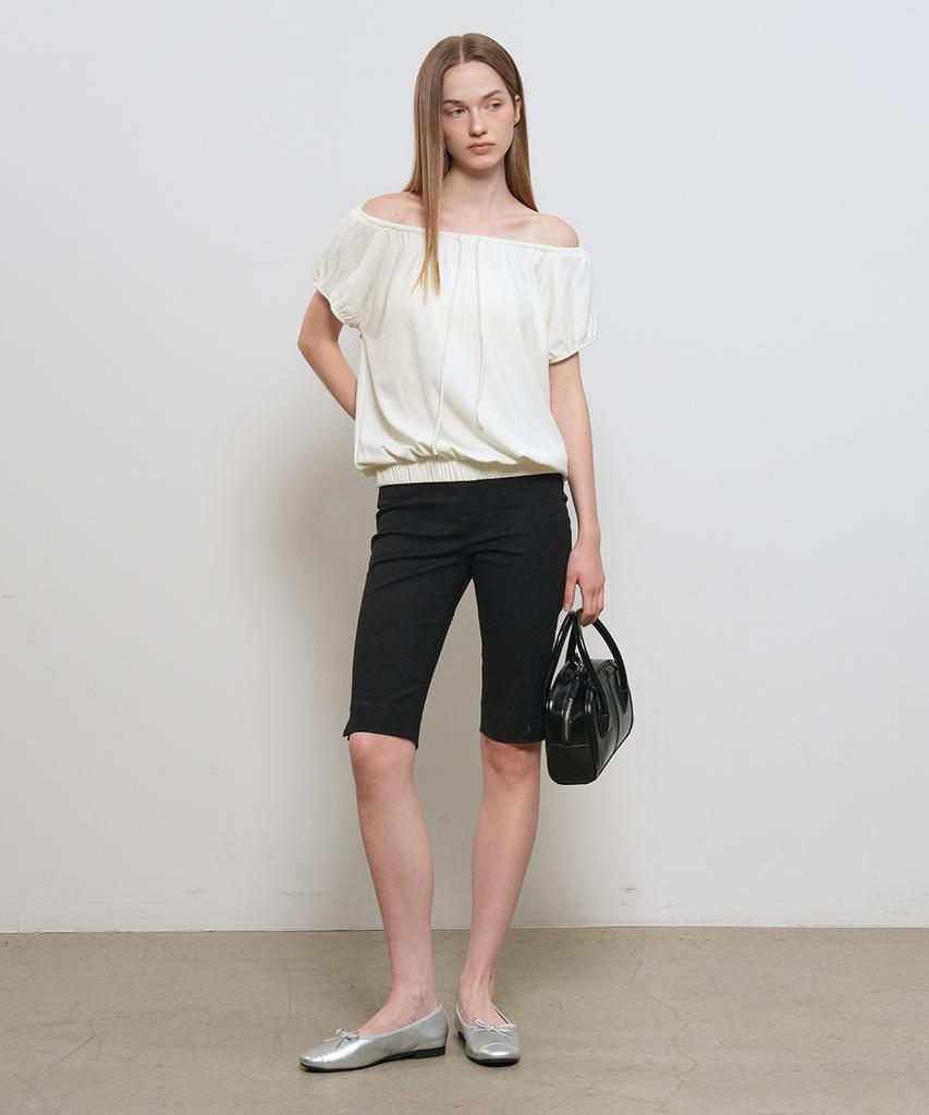 GENERALIDEA Cap Sleeve Shirred T-Shirt [Ivory] / Gf2Lts512