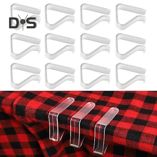 12Pcs Invisible Clear Tablecloth Clip Non-slip Heavy Duty Transparent Indoor Outdoor Wedding Party Picnic Camping Dining Table Cover Holder Fixing