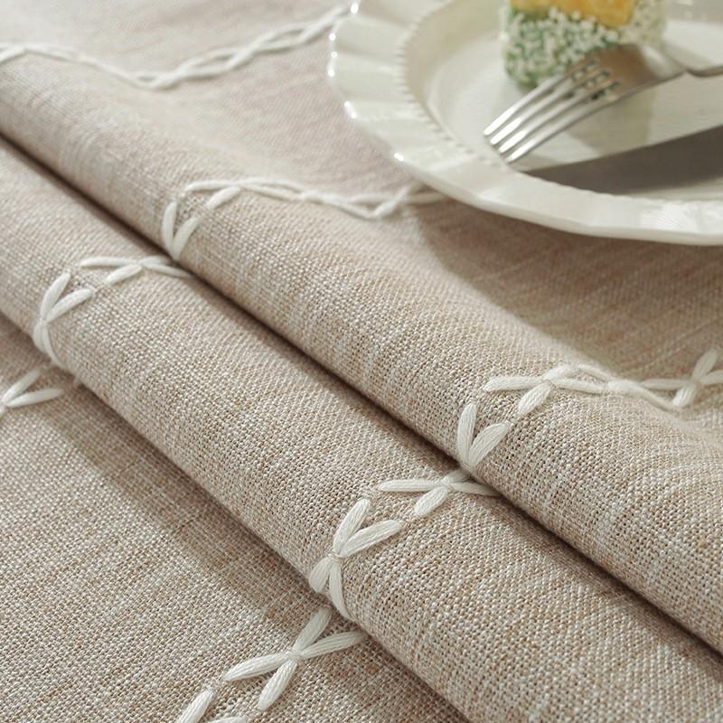 Round Tablecloth Cotton Linen Embroidered Tassel Decorative Table Cover Dining Room