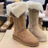 Warm and Velvet Snow Boots for Women Wear Brown Thick-soled Fluffy High Boots 2025 Autumn and Winter New Medium Tube Cotton Shoes