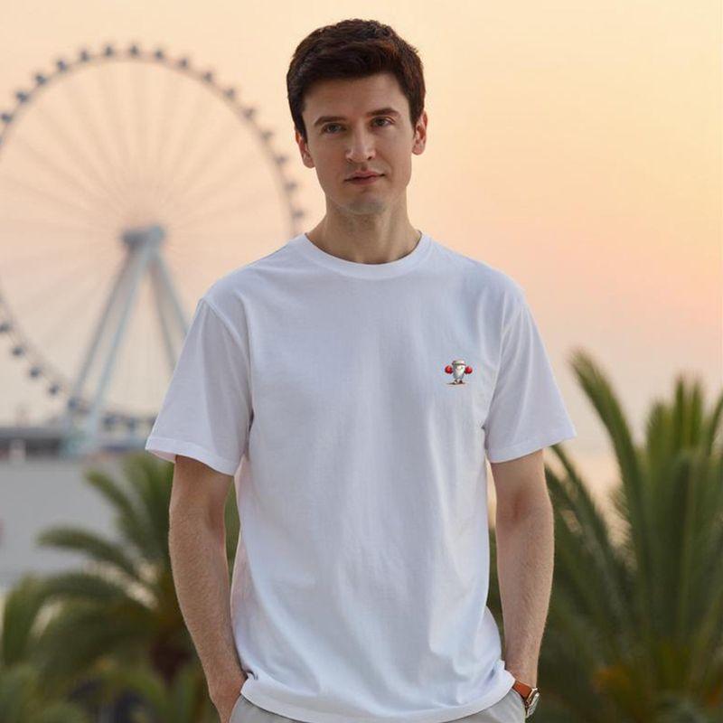 Origami Crane Men's Short Sleeve Summer Cartoon Trendy Versatile Pure Cotton T-Shirt Breathable Sports Half-Sleeve Undershirt 22322