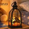 Spooky Halloween Decor Candle Lantern, Decorative Witch Skeleton Pumpkin Tabletop Festive Light for Haunted House, Front Porch, Gothic Home