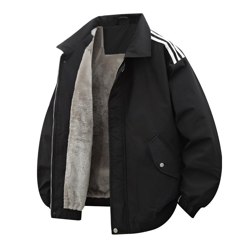Новая мужская унисекс повседневная куртка в американском стиле с лацканами и тремя полосками, с плюшем