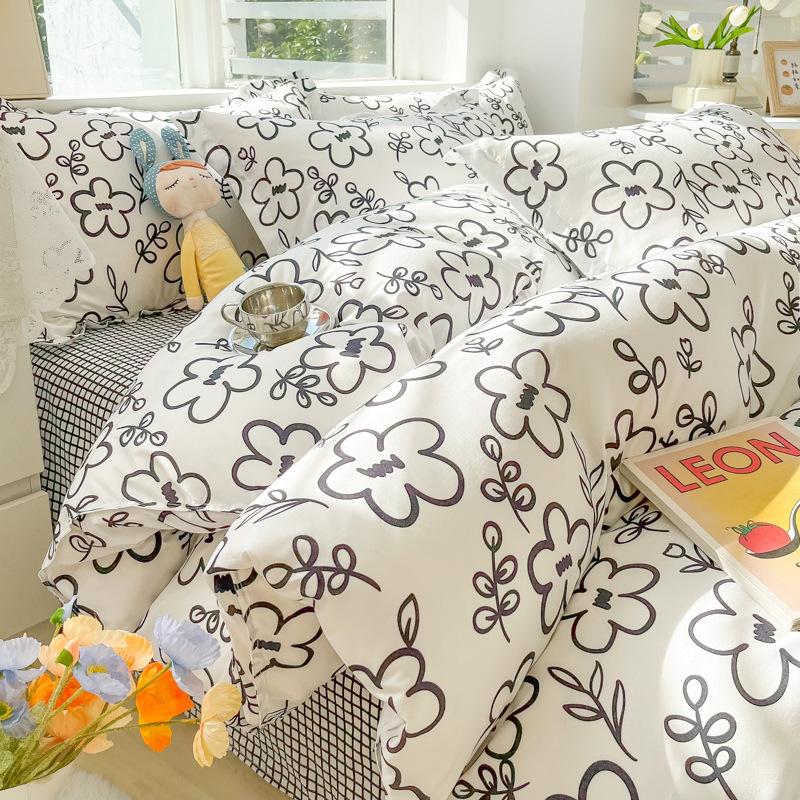 Небольшой свежий комплект из четырех предметов с плотным матовым принтом четырех сезонов и комплект постельного белья из трех предметов, пододеяльник