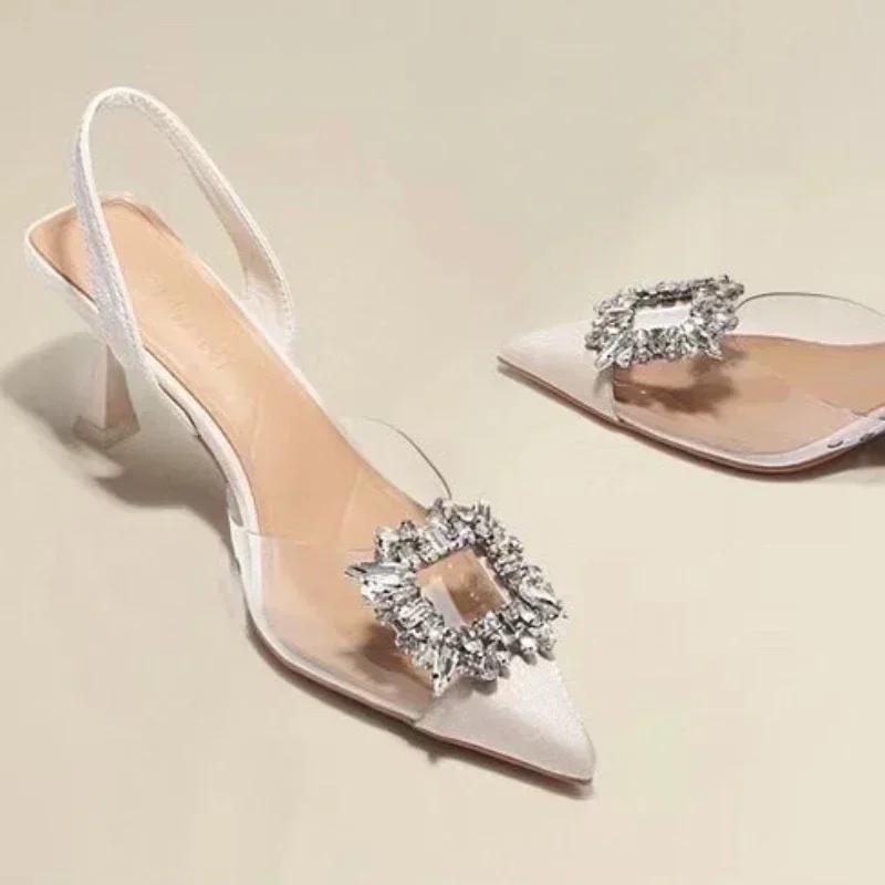 Fashion New Spring and Autumn Fashion New Sexy Banquet Comfortable Crystal Transparent Solid Color Pointed Toe Women's High Heels