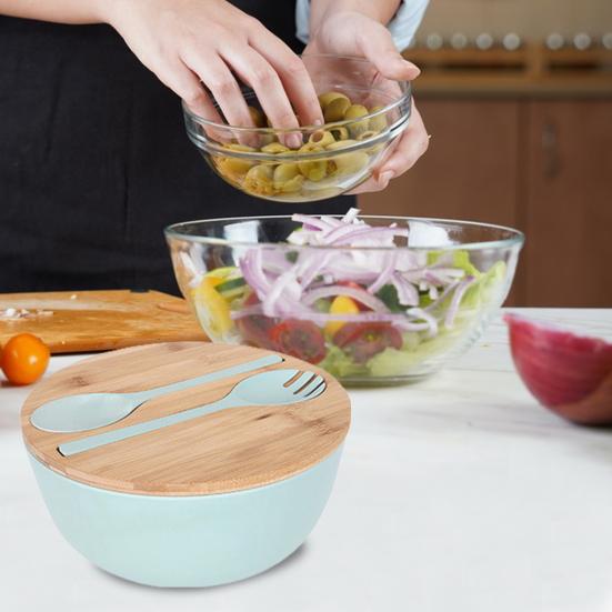 Салатница на 3340 мл с крышкой, вилкой, ложкой, экологически чистый большой набор для сервировки салата из бамбукового волокна для домашней кухни, легкая миска для смешивания салатов, фруктовых макарон