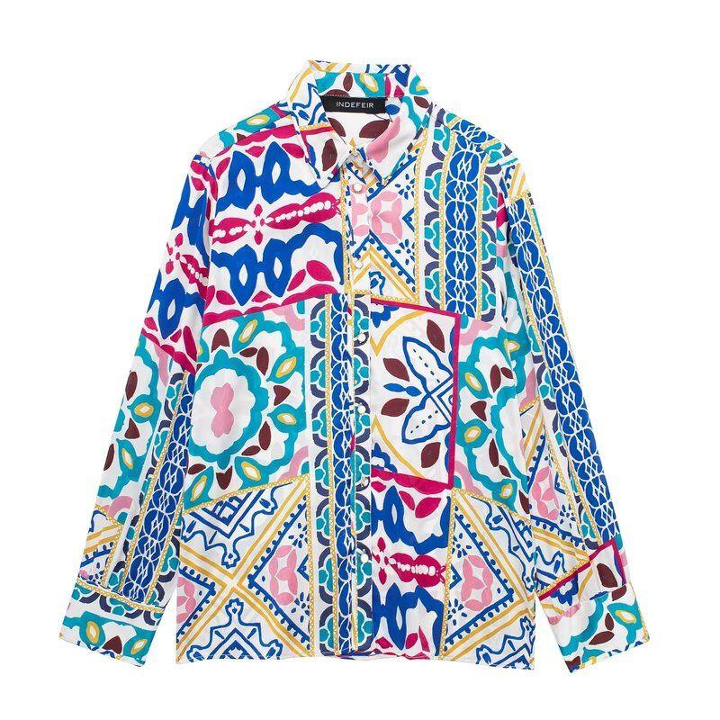 Fashion Style 2024 Spring New Arrival Women's Clothing Temperament Wild Silk Satin Texture Print Shirt 2929166 330