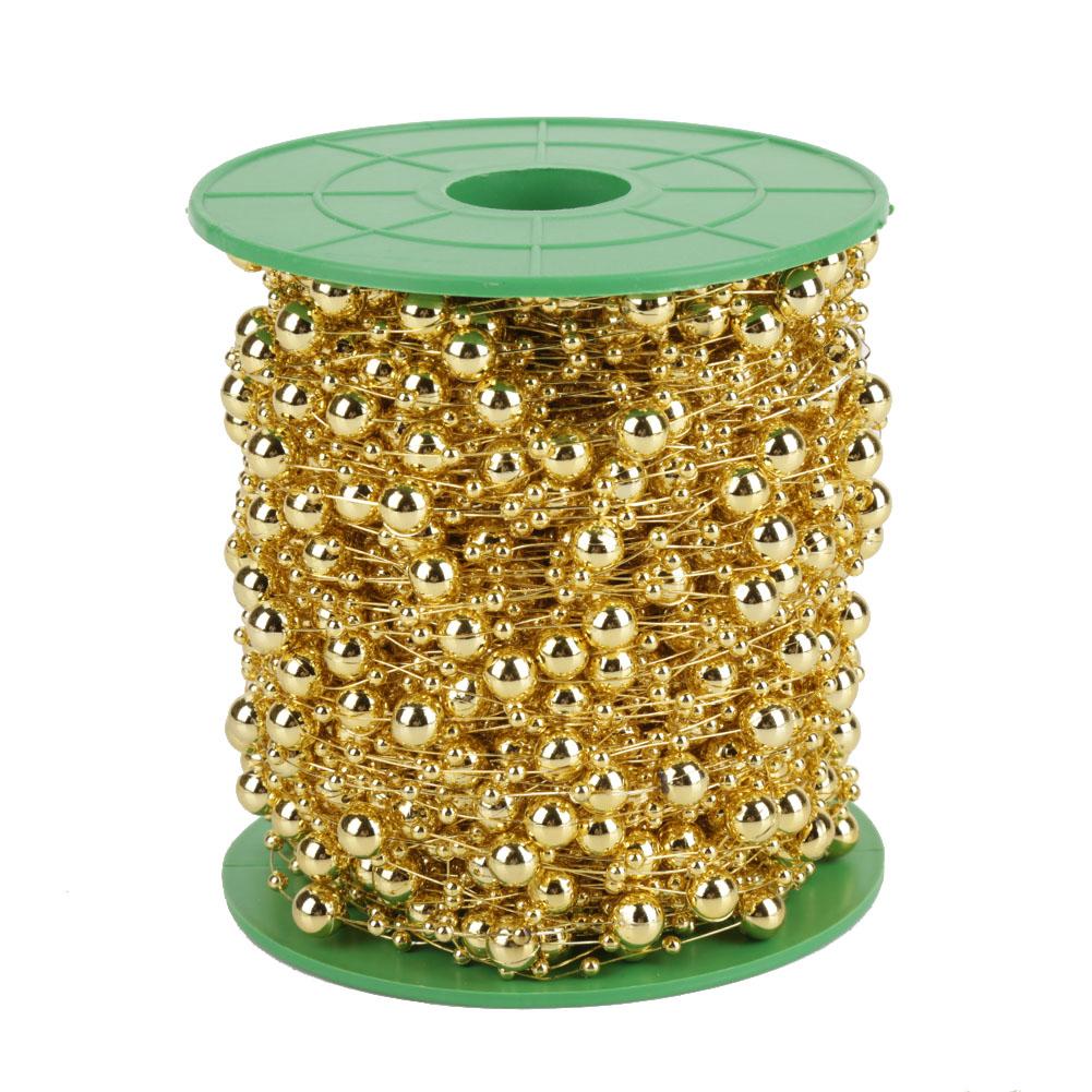 60 м рулон гальванизированных жемчужных бусин из проволоки гирлянда струна DIY свадебное украшение 3 мм+8 мм(золотой)