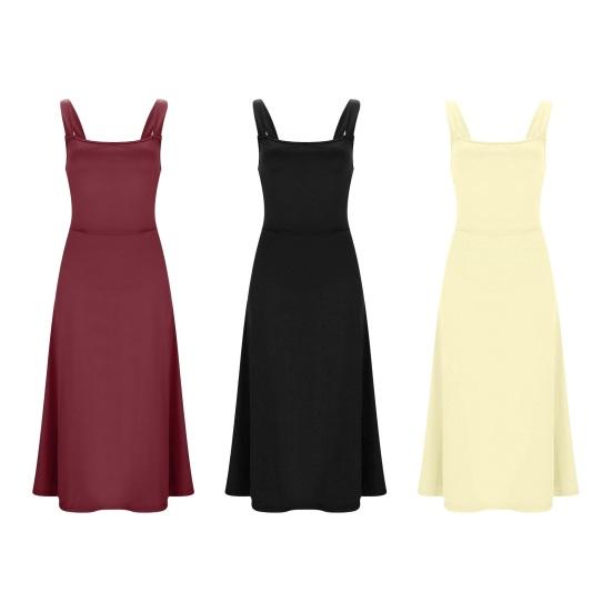 Летнее платье миди с квадратным вырезом, без рукавов, струящееся подол, с открытой спиной, однотонное, с высокой талией, платье миди для свиданий, выпускного вечера, вечеринки