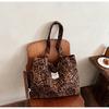 Ielgy Leopard Print Tote Bag Casual All-Match One-Shoulder Large-Capacity Plaid Com