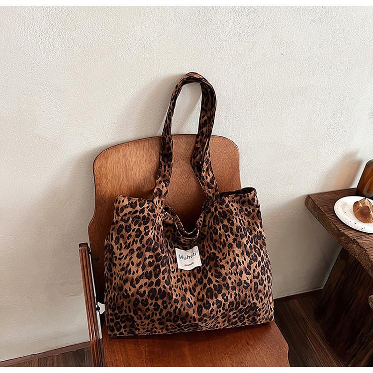Ielgy Leopard Print Tote Bag Casual All-Match One-Shoulder Large-Capacity Plaid Com