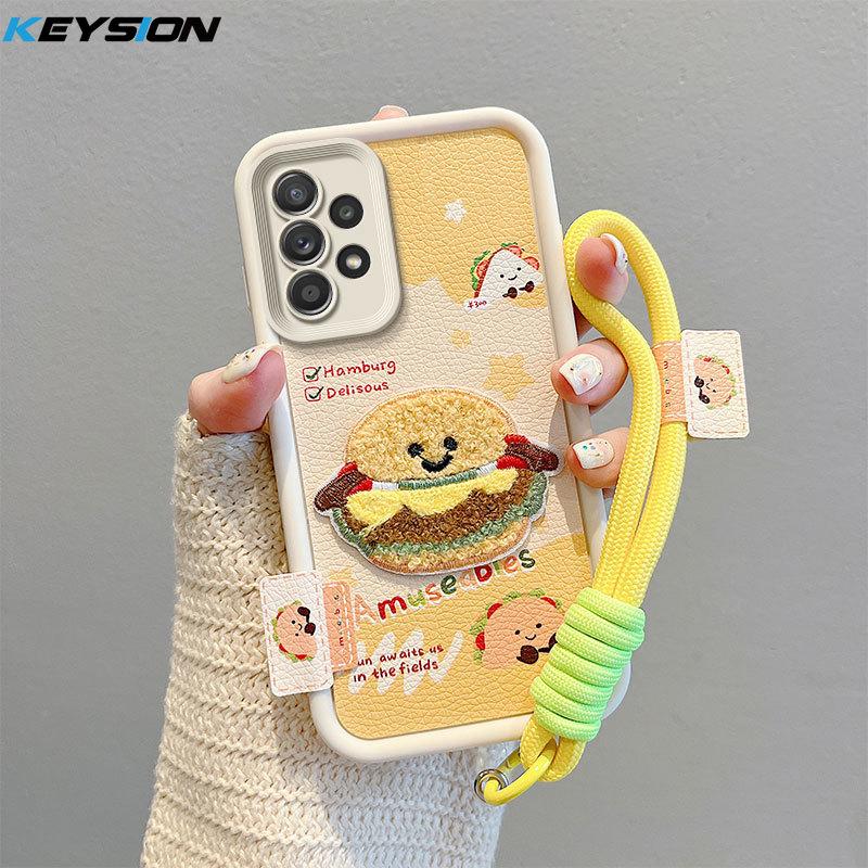 KEYSION Мультяшный Милый Плюшевый Вышитый Чехол для Samsung A53 5G A33 A23 со Шнурком Противоударный Чехол для Телефона для Galaxy A13 4G