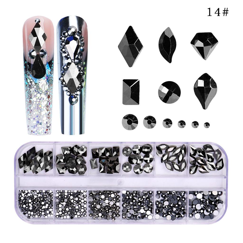 12 Grid Nail Art Diamond Special-Shaped Diamond Flat-Bottomed Rhinestone Ab Nail Art Jewelry Drill Nail Decoration Direct Sales