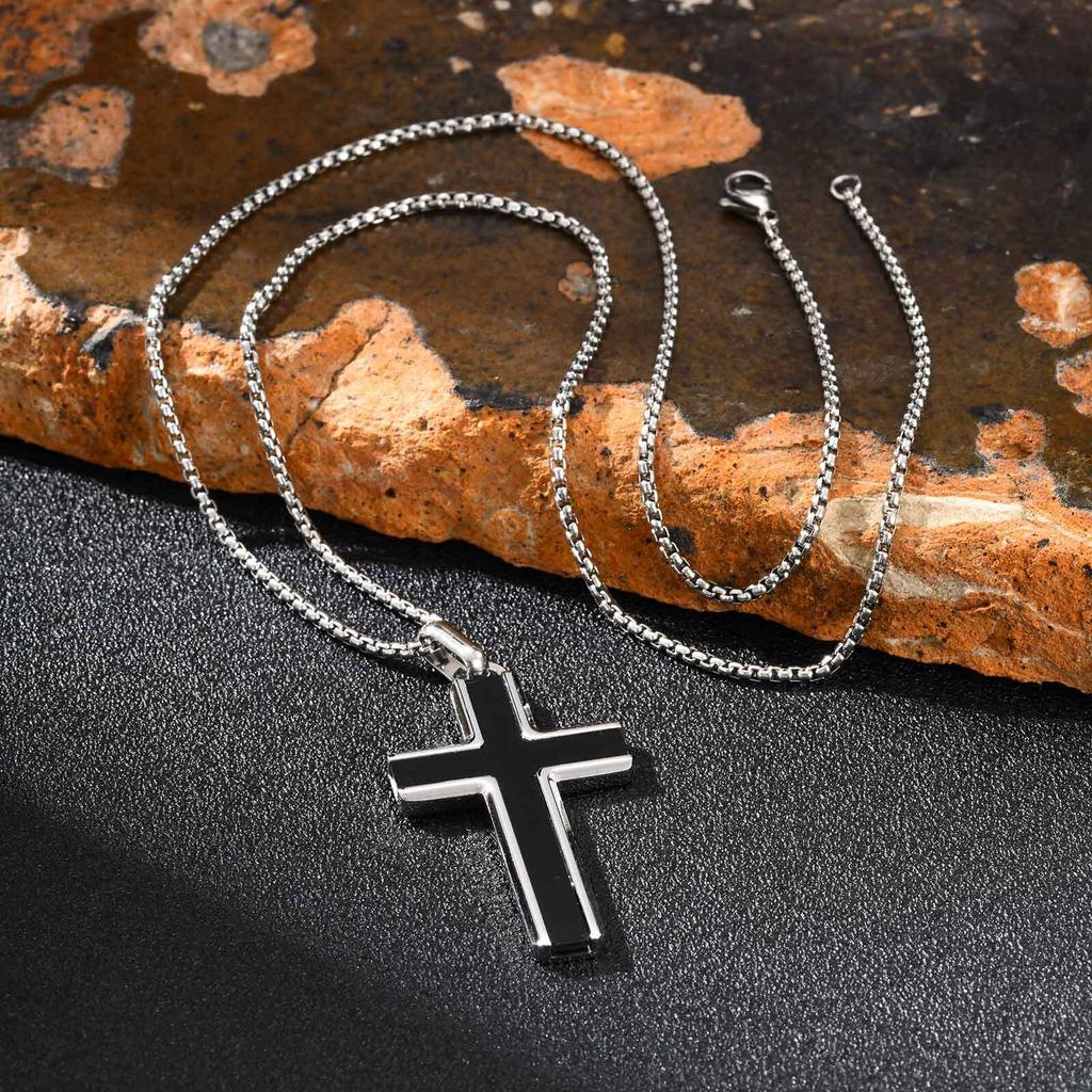 Vnox Stainless Steel Cross Pendant Necklace for Men Boys, Turquoise Black Onyx Tiger Eye Cross Box Chain Valentines Day Gifts