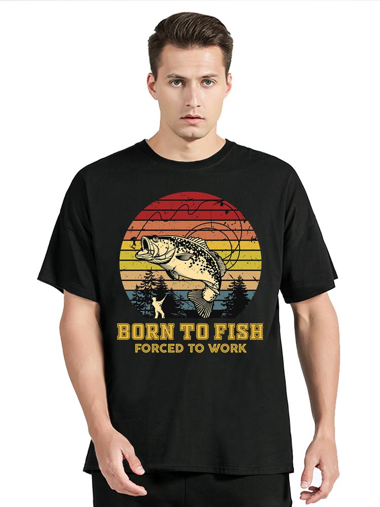 Cotton Clothing T-shirt Harajuku Streetwear Tshirt Born To Fish Forced To Work Vintage Retro Graphic T Shirt Custom Tops