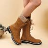 Winter Women's Plush Mid Calf Platform Shoes New Designer Warm Snow Boots Woman Lace-Up Fashion Casual Boots Plus Size 43