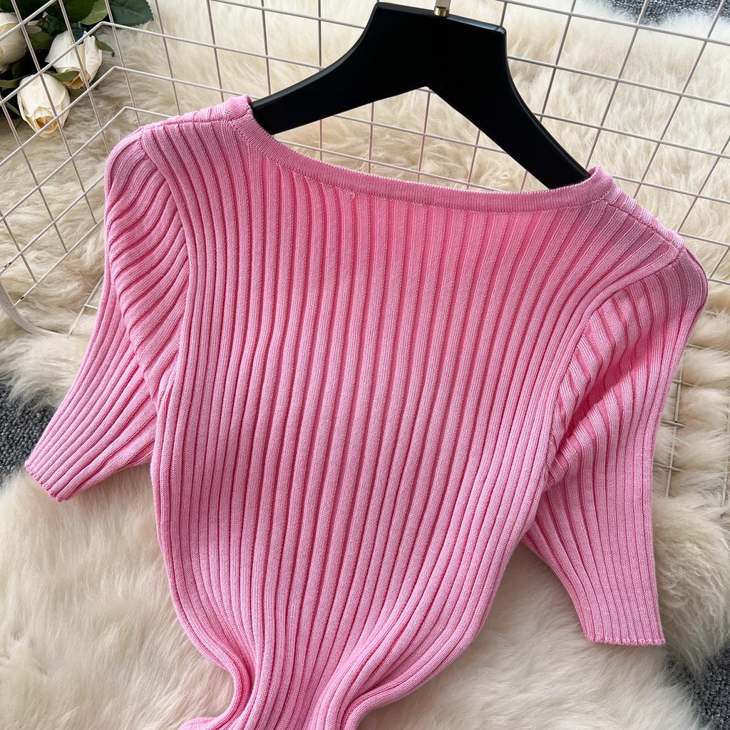 RUGOD сексуальное ажурное трикотажное платье 2025 года, облегающее, с коротким рукавом, с круглым вырезом, французское женское нежное облегающее длинное платье