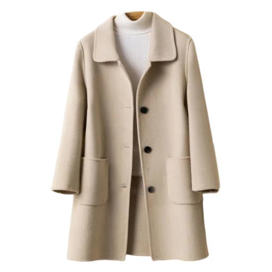 Женское зимнее пальто в деловом стиле с отложным воротником, однобортное пальто средней длины, куртка для поездок на работу, однотонная плотная верхняя одежда