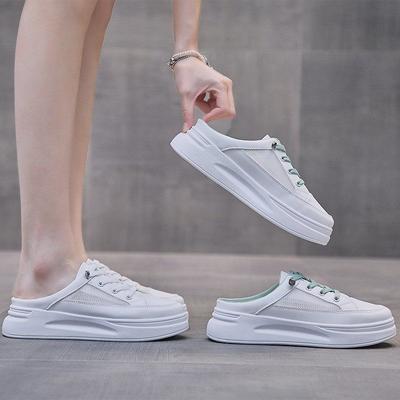 Баотоу полубосоножки женские весенне-летние резиновая мягкая подошва шнуровка закрытый носок сетчатая ткань дышащие легкие и прохладные шлепанцы