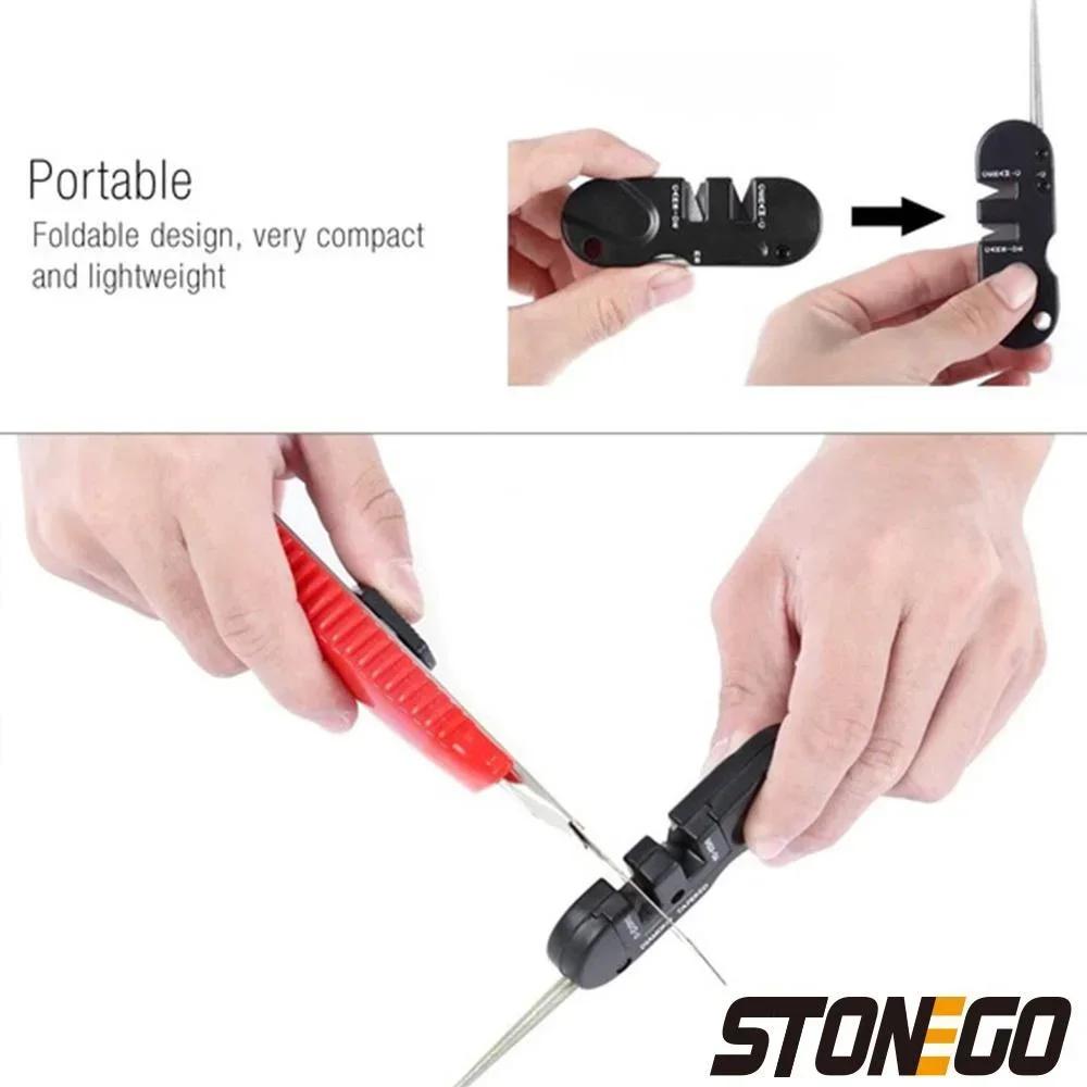 Портативная складная точилка для ножей STONEGO 4-в-1 - керамические карбидные алмазные камни для использования на открытом воздухе и на кухне