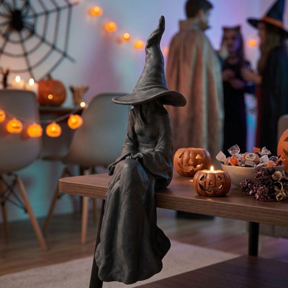 Plastic Halloween Sitting Witch Figurine 3D Printed Mystery Witch Ornament  Living Room