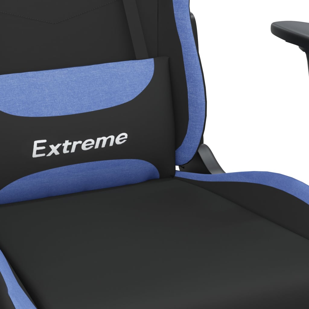Gaming Chair with Massage Function and Footrest Black and Blue Fabric