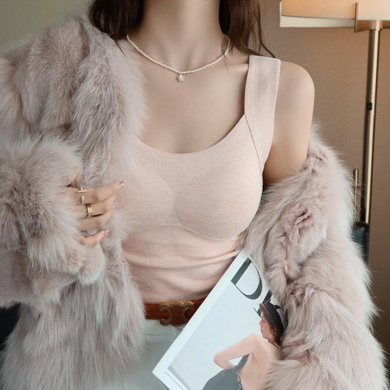 Теплое и флисовое красивое нижнее белье на бретельках для женщин с новой осенне-зимней блузкой с подкладкой для груди